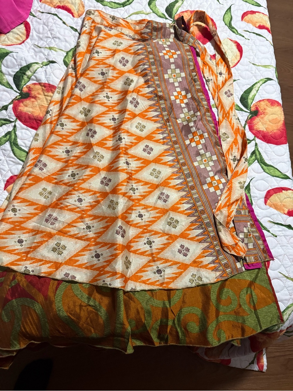 Women's Orange Patterned Wrap Skirt